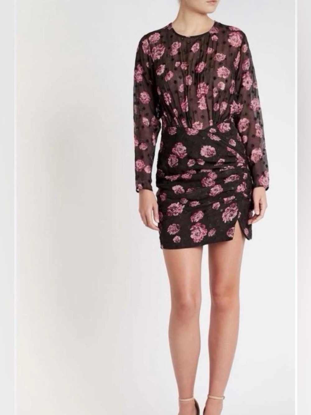 IRO Black Mini Dress with Pink Floral Print
